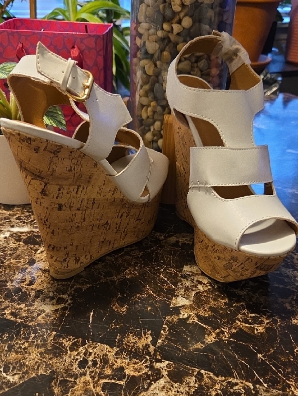 Charlotte Russe White Cork Platform Sandals with Ankle Strap - Picture 5 of 7